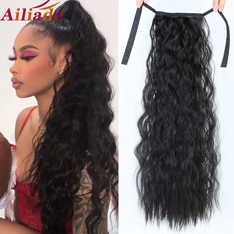 Hot Item Curly Ponytail Hairpiece Drawstring Synthetic-Hair Heat-Resistant Long AILIADE 22inch jlObl15L9