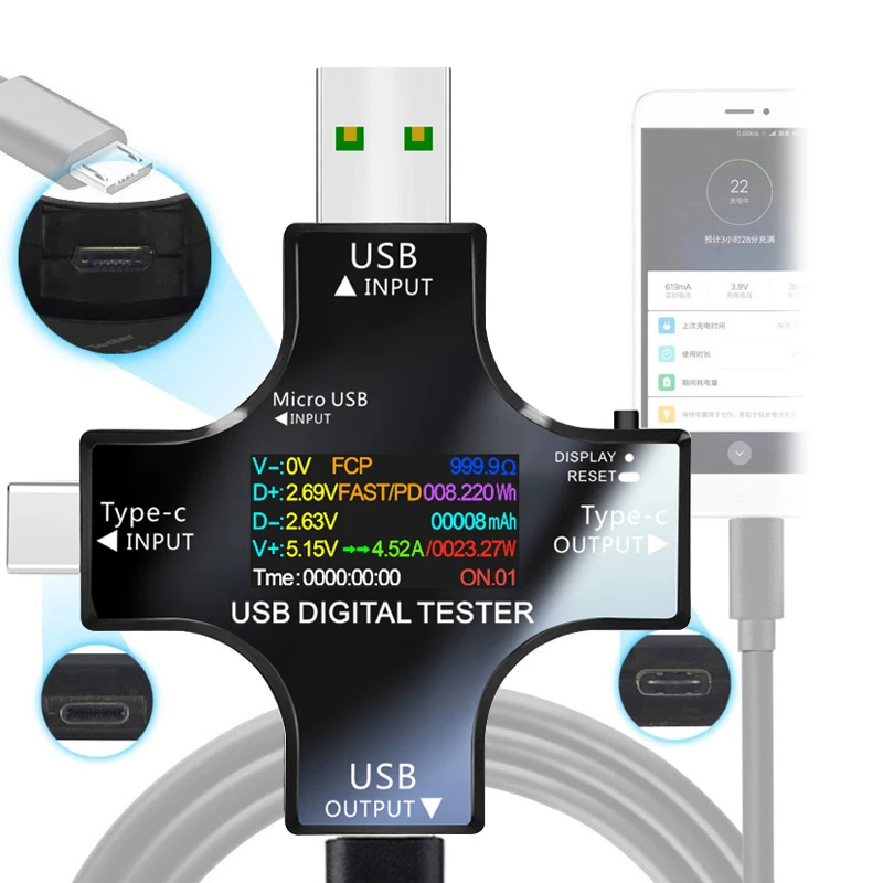 surface tester 12 in 1 color PD USB tester DC Digital voltmeter current voltage Type-C meter amp ammeter detector power bank charger indicator back plunger dial indicator