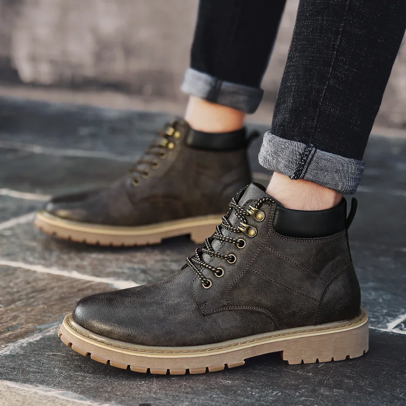 

Plus Velvet Workwear Martin Boots Men's New Style Students Versatile Hight-top Casual Leather Boot England Retro Genuine Leather