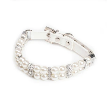 

Pet Cat Dog Collars Adjustable Necklace Collar Leash Leather Pearl for Puppy Accessories Small Dogs Collar Chain Dog Supplies