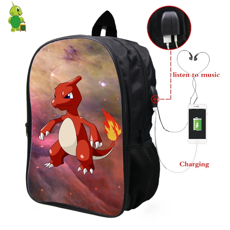 9 Pokemon Charmeleon Galaxy Космический рюкзак Многофункциональный USB зарядка Разъем для наушников школьные сумки для подростков ноутбук рюкзак - Цвет: 9