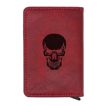 

Vintage Steampunk Skeleton Skull Design Rfid Wallet Classic Men Women Credit Card Red Leather Wallets Skeleton Short Purse