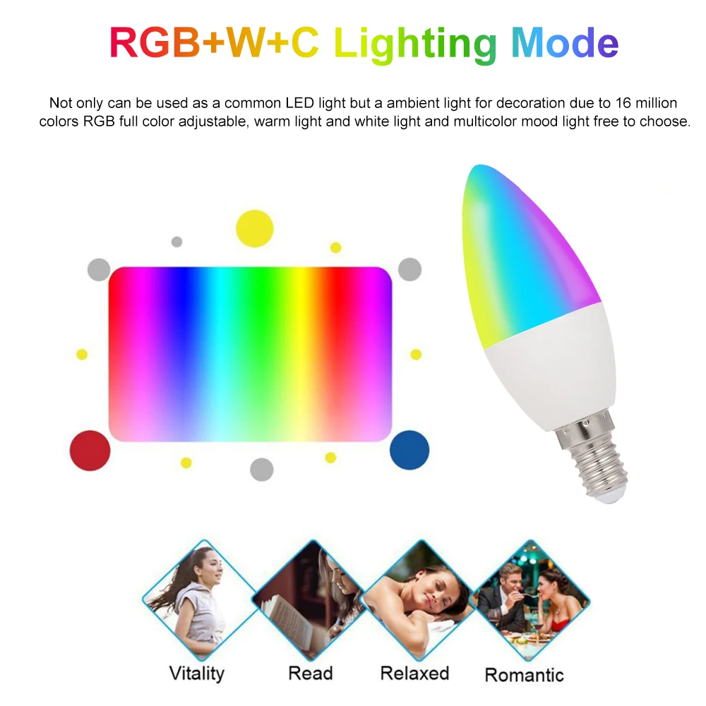 5 Вт E14 WiFi умная лампа RGB+ W+ C светодиодный светильник с регулируемой яркостью SmartLife/Tuya пульт дистанционного управления совместим с Alexa Google Home