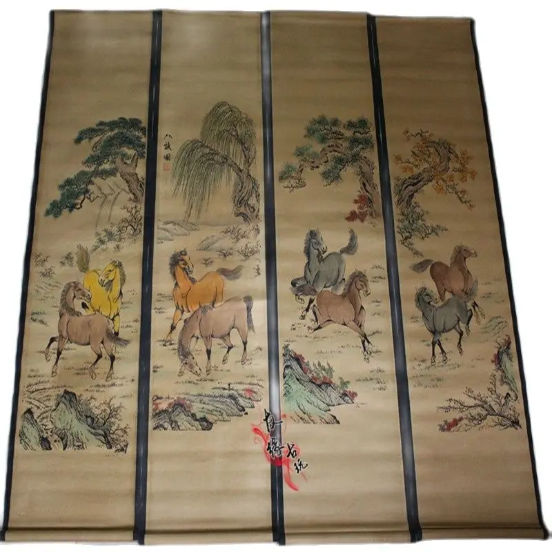 

China Calligraphy Paintings Scrolls Old Chinese Painting SCROLL FOUR SCREEN Eight Horse