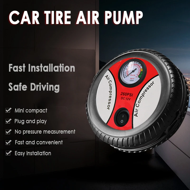 

Electric Tire Inflator DC 12 Volt Car Portable Air Compressor Pump 260 PSI Car Air Compressor for Car Motorcycles Bicycles