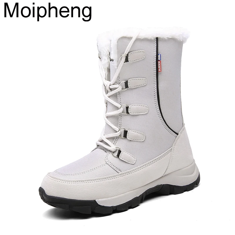 Moipheng/женские зимние ботинки; коллекция года; модная женская обувь черного цвета из водонепроницаемого материала; популярная теплая плюшевая обувь; женские ботинки до середины икры; Botas