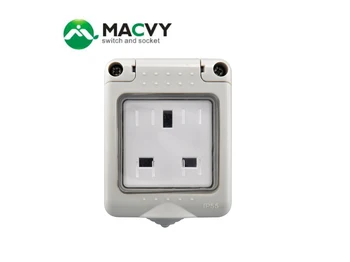 

MACVY Power Plug Outdoor Waterproof Socket UK Integrated Box Windproof Bathroom Wall Socket Panel IP55 1 Socket 250V