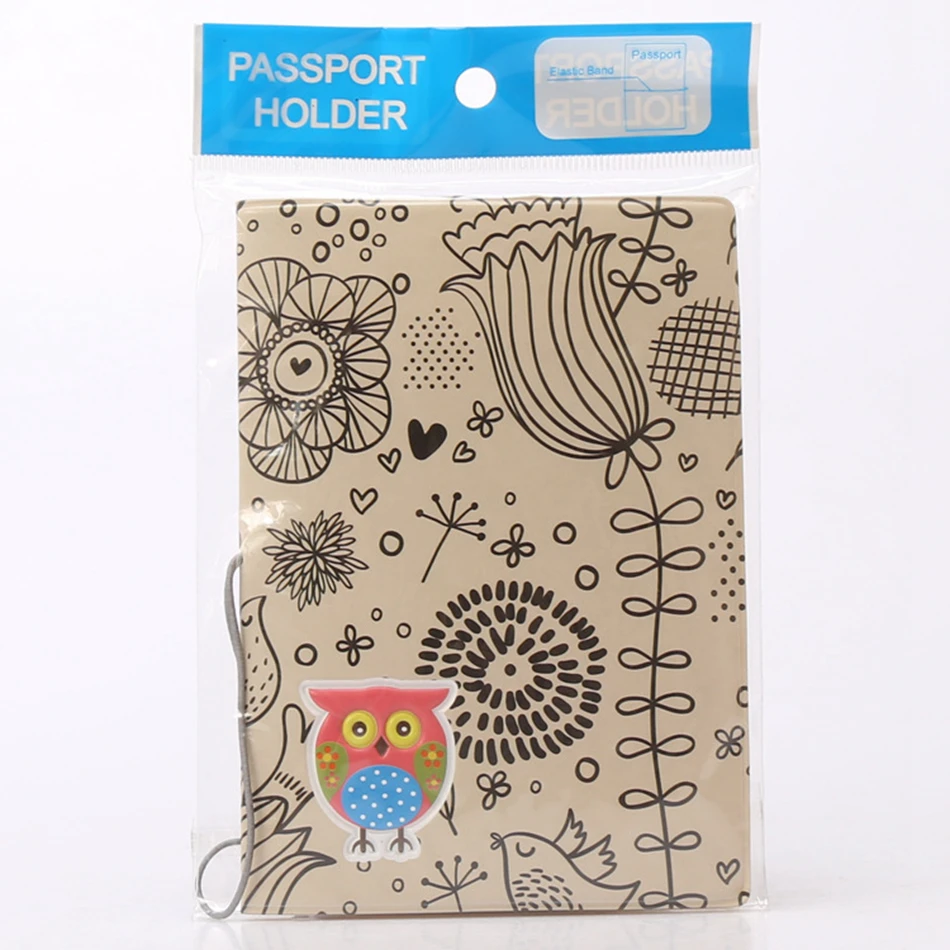 Cartoon Animal Owl Passport Cover Wallet Bag PU Leather Address Holder Portable Boarding Card Case Women Men Travel Accessories