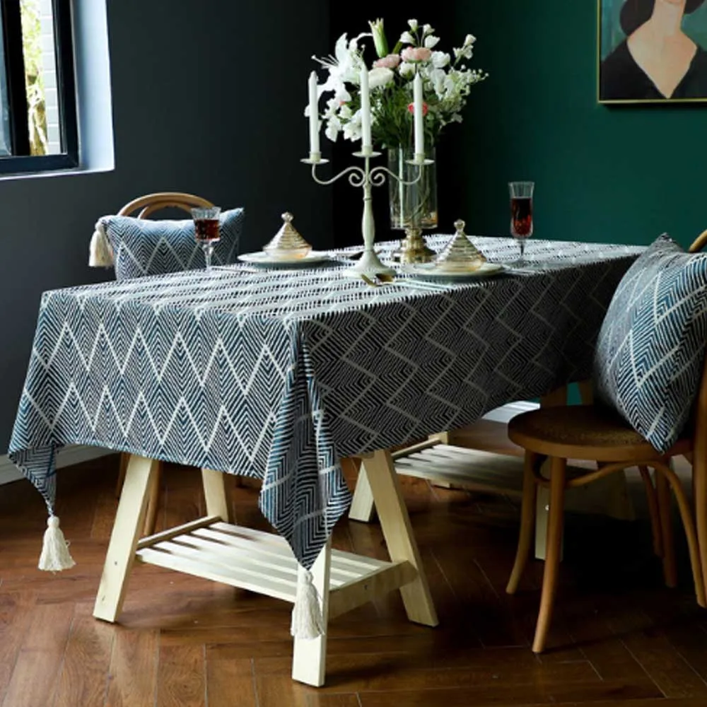 

Wave Stripe Decorative Cotton Linen Tablecloth Rectangular Thick Kitchen Dinner Table Desk Tea Cloth Picnic Mat Cover Home Decor