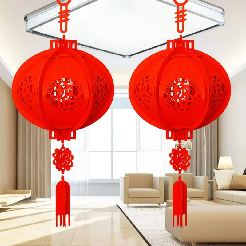 

Chinese New Year Non-woven Red Lantern 3D Chinese Red Lantern Spring Festival Hanging Outdoor/Indoor Traditional Decors