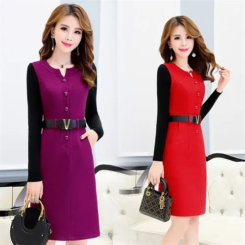 

Woolen Dress Thick 2019 Autumn And Winter New Style Korean-style Slimming Mid-length Slim Fit Knitted Long Sleeve Base Skirt
