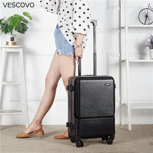 black VESCOVO 20"24"inch Business laptop trolley suitcase on wheels ABS+PC waterproof rolling luggage travel bas for tip - Цвет: black