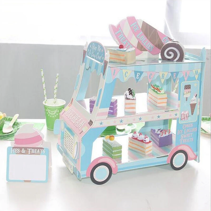  Ice Cream Van Stand Cars Display Stand Cupcakes Event Party Disposable Birthday Decoration Cupcake 