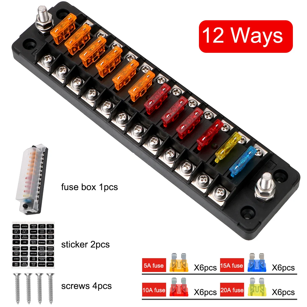 High Capacity Flame Retardant Fuse Box Holder with Cover - 6 to 12 Blade Slots