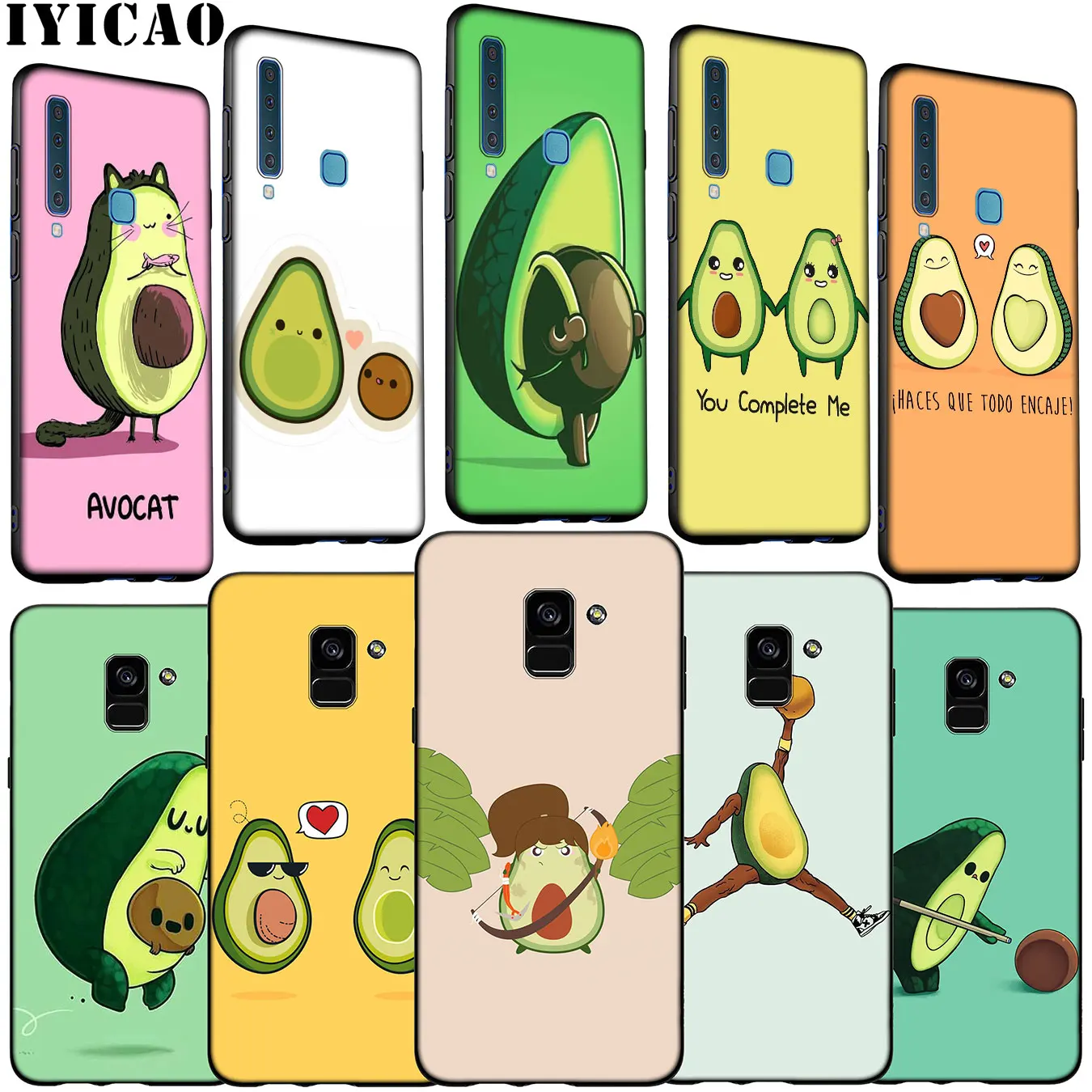 Cute avocado Art Print Black Soft Silicone Phone Case for Samsung Galaxy A6 A7 A8 A9 2018 A3 A5 2016 2017 Note 9 8 10 Plus |