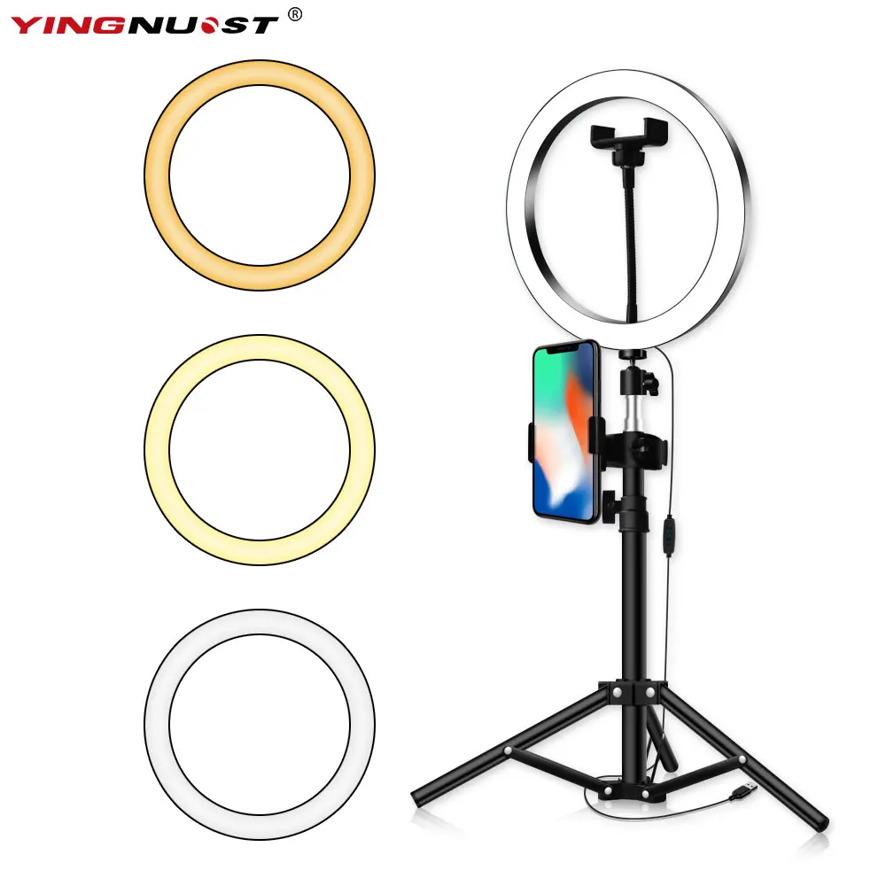 Imikoko Mini Led Camera Ringlight for YouTube Video/Photography with 3 Light Modes & 10 Brightness Level Compatible with iPhone Xs Max XR Android 10.2 Selfie Ring Light with Tripod Stand & Cell Phone Holder for Live Stream/Makeup 