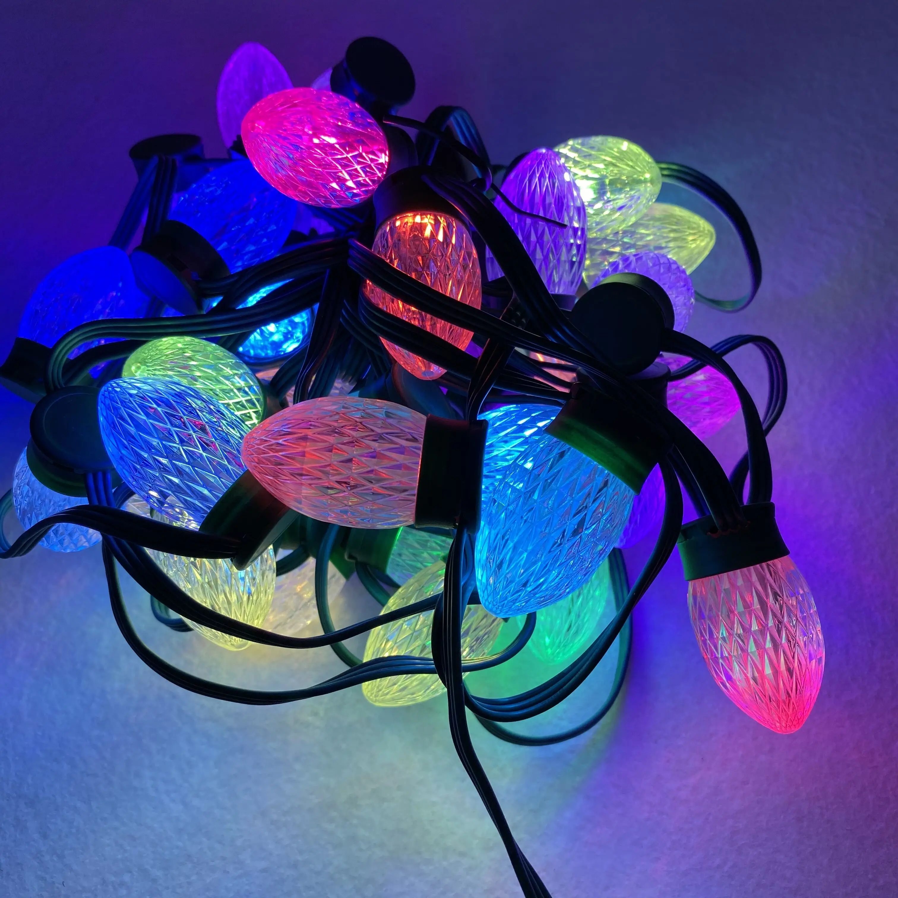 50 узлов Addressable RGB C9 DC12V WS2811 светодиодный(2 светодиодный s) Рождественский Пиксельная светящаяся гирлянда; 6 дюймов(15 см) Расстояние между проводами; Зеленая проволока; IP68