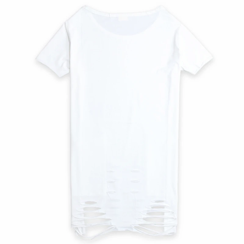 Summer solid color trend hole high street Slim mid-length couple bottoming shirt ins tide brand men's short-sleeved t-shirt