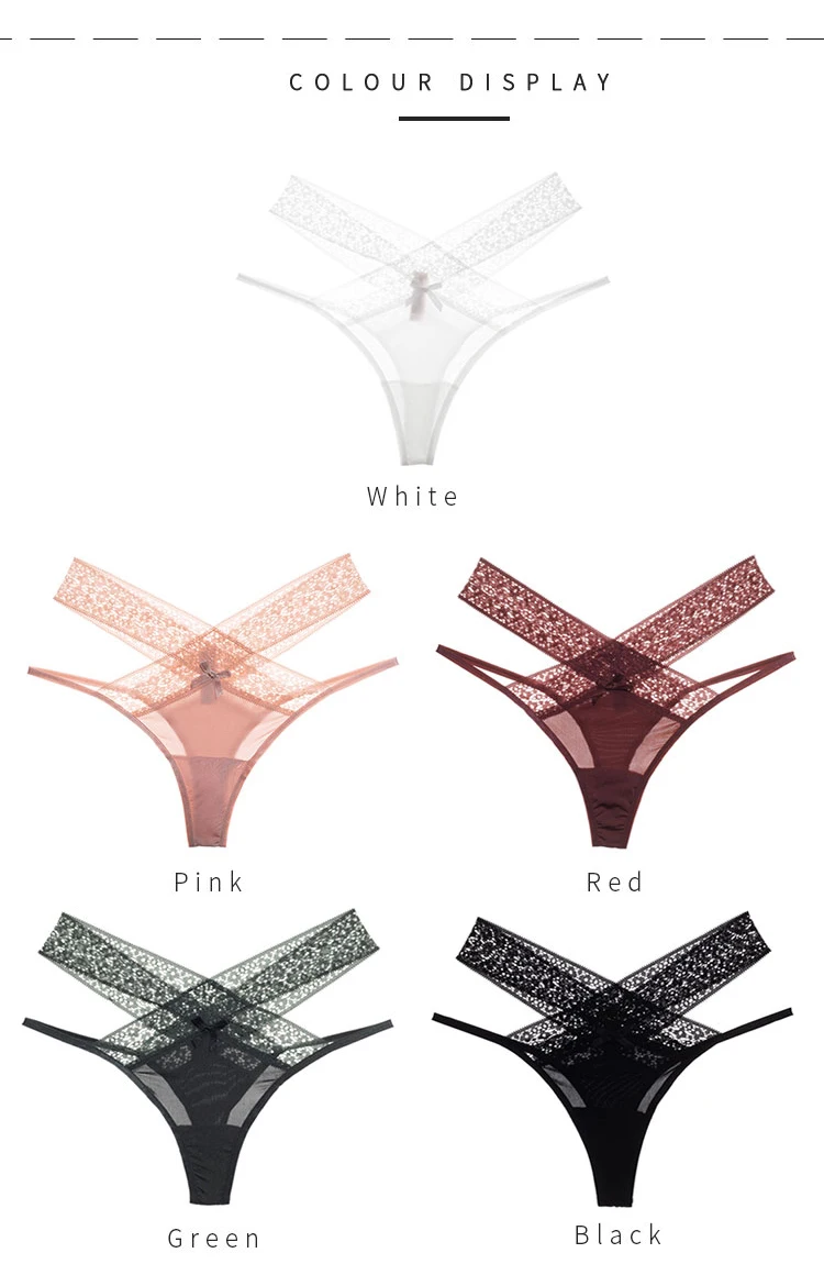 CINOON Women Sexy Lace Panties Low-waist Temptation Lingerie Ladies Cross Strap G String Thong Hollow out Solid Underwear (7)