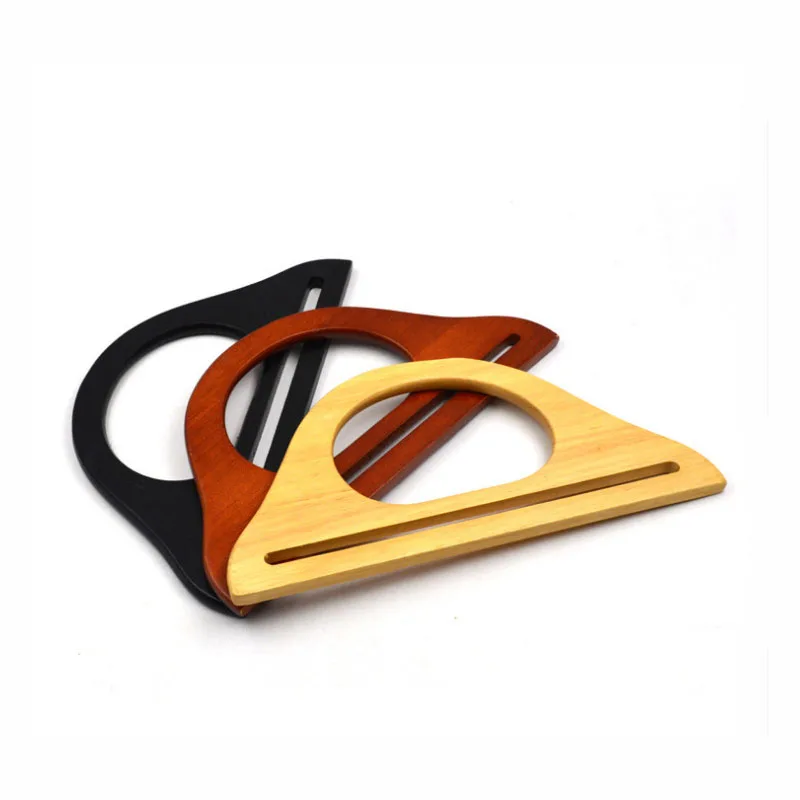 2Pcs 25cm Wide Round Triangle PlyWood Purse Handle Women Woven Handbag Woodern Handles Strap Frame Bag Parts Accessories