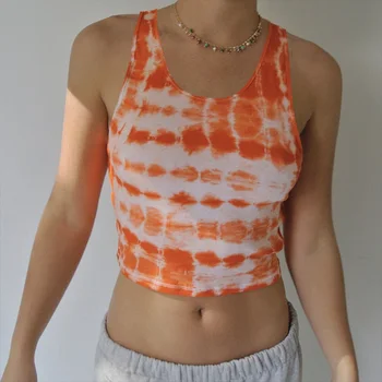 

Tie Dyeing Print Sleeveless Tank Vest Crop Tops Clubwear 2020 Sexy Multicolor Print Bodycon Slim Tank Outwear Bustiers Corsets