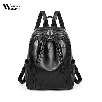 

Weaving Pattern PU Leather Women Solid School Backpack for Student Water Proof Bag Packs Ladies Pack Rucksacks Sac A Dos