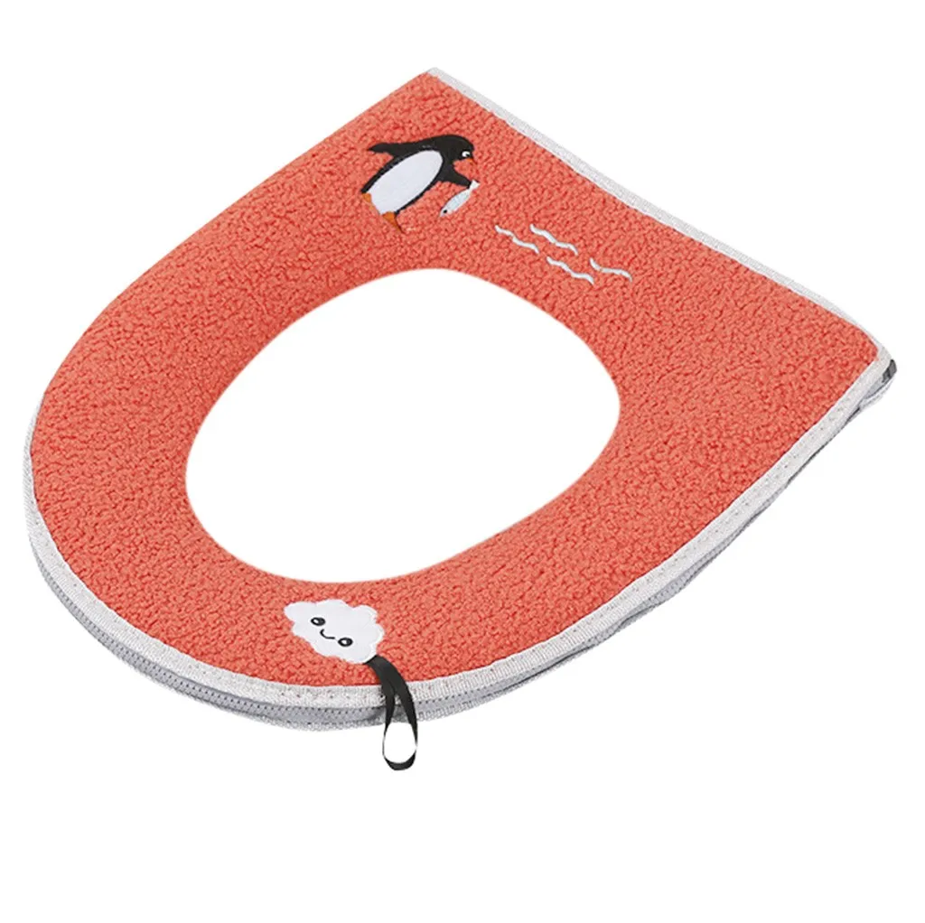Мультяшный теплый чехол на сиденье для ванной унитаза 1 шт. зимний мягкий плюшевый чехол на сиденье для унитаза на молнии с ручкой 1015#30 - Цвет: RD