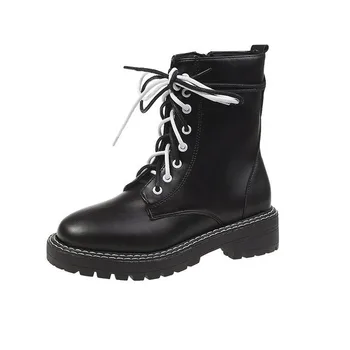 

Creepers Women Boots Punk Short Boots Female Genuine Leather Shoes Women Autumn Thick Heel Ankle Boots Female Boots