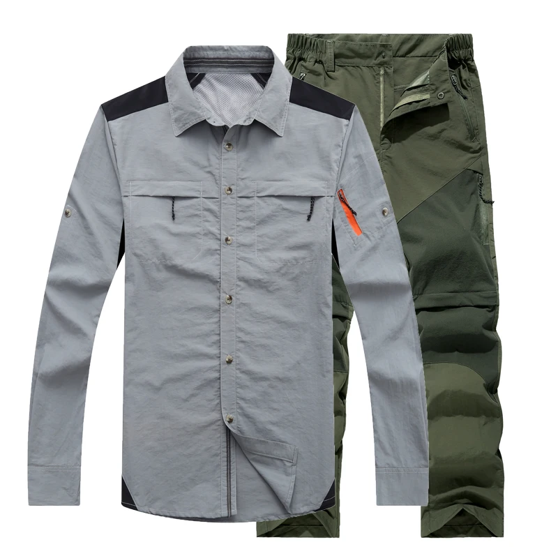 Gray Green Suit Быстросохнущие мужские летние популярные весенне-осенние походные спортивные костюмы для походов с рыбами, для занятий спортом, брюки, штаны, брюки для улицы, европейские размеры - Цвет: Gray Green Suit