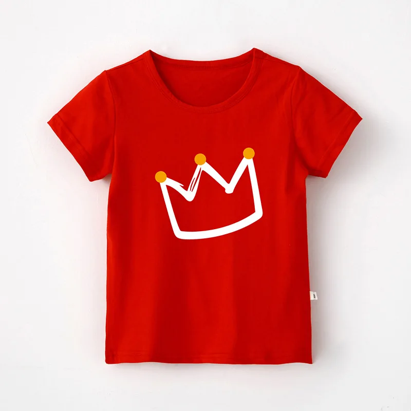Модная летняя детская футболка из хлопка, футболка для мальчиков футболки высокого качества с принтом короны, топы для маленьких девочек, детская одежда