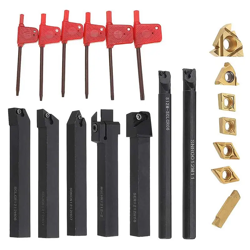 

Set of 7 12mm 45HRC Lathe Bar Turning Tool Holders with Carbide Inserts for Semi-Finishing and Finishing Operations