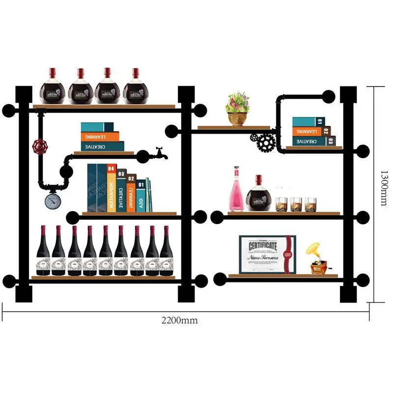 Ретро дизайн металлическая настенная полка для вина искусство Винный Стеллаж украшение стены высокая температура выпечки Краска настенная полка Ретро книжная полка водяная труба мембранная настенная вешалка - Цвет: Красный