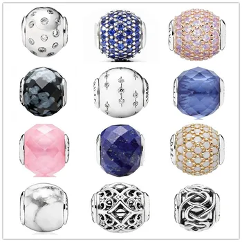 

925 Sterling Silver Positivity With Smooth Magnesite Beads Charm Fit Women Pandora Essence Bracelet & Necklace Jewelry