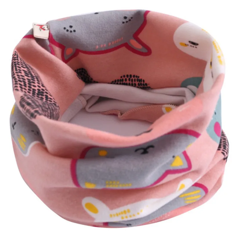 Осенний Детский шарф, хлопковый шейный платок с круглым вырезом для мальчиков и девочек, теплый детский шарф - Цвет: bear pink