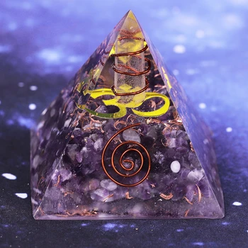 

Orgonite Pyramid Amethyst Yoga Energy Ornaments Pyramid Resin Craft Meditation Healing Generator Jewelry