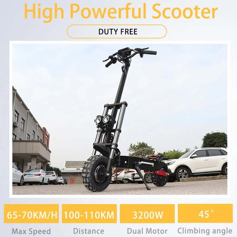  11inch 60V 3200W Adult Electric Scooter with Sest 110-110KM Strong powerful 70km/h Foldable Off Roa