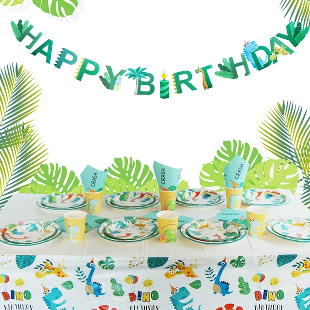 CYUAN Dinosaur Birthday Party Supplies Roar Dino Disposable Tableware Plate Will One Birthday Party Decor Boy Kids Baby Shower