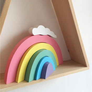

Wooden Rainbow Blocks Home Ornaments Nordic Home Decoration Accessories for Living Room Baby Bedroom Decor Wood Figurines