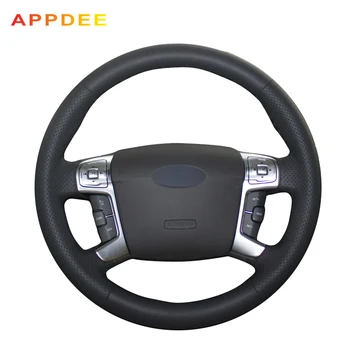 

Hand-stitched Black Leather Car Steering Wheel Cover for Ford Mondeo 2007-2012 Mk4 2008 2009 2010 2011