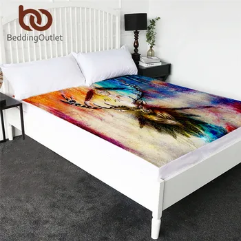 

BeddingOutlet Elk Fitted Sheet Sacred Deer Spirit Topper Sheets Dreamcatcher Watercolor Bedding Sheet King 1pc Colorful Bedlinen