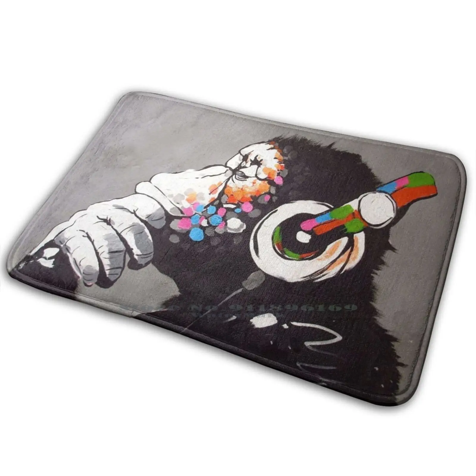 Banksy-Monkey With Headphones Mat Rug Carpet Anti-Slip Bedroom Entrance Door Banksy Monkey Dj | Дом и сад