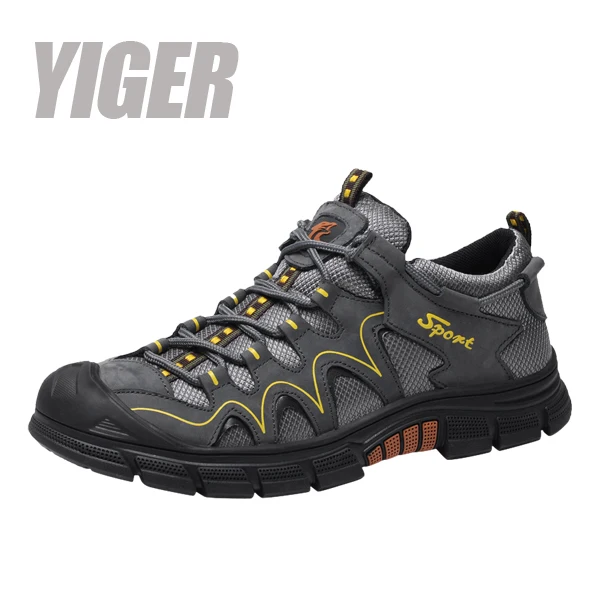 YIGER/Новинка; мужская повседневная Уличная обувь на шнуровке; большие размеры; походная обувь; нескользящая износостойкая мужская повседневная походная обувь; 0408 - Цвет: grey  outdoor shoes