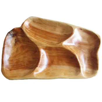 

Best Innovative Root Carving Fruit Plate Snack Tray Wooden Food Storage Tray Kitchen Parlor Nut Snack Candy Organizer 4 Compart