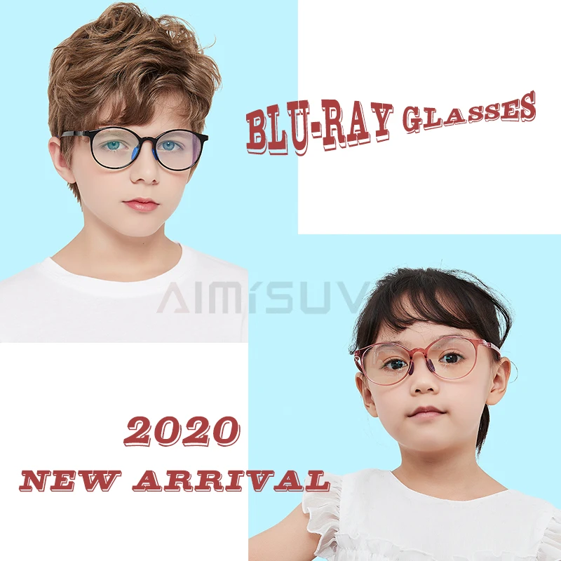 Round Anti Blue Light Blocking Glasses Kids New Fashion TR90 Flexible Frame Computer Gaming Clear Eyewear Children's UV400