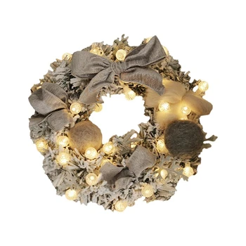 

BESTChristmas Wreath Handmade Rattan Pendant Garland Christmas Tree Door Decoration Wreath Light String Gray