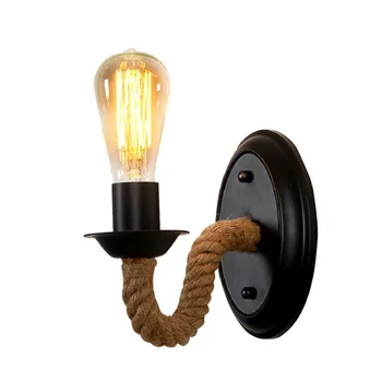 

American style creative living room bedroom bedside staircase aisle hemp rope wall lamp