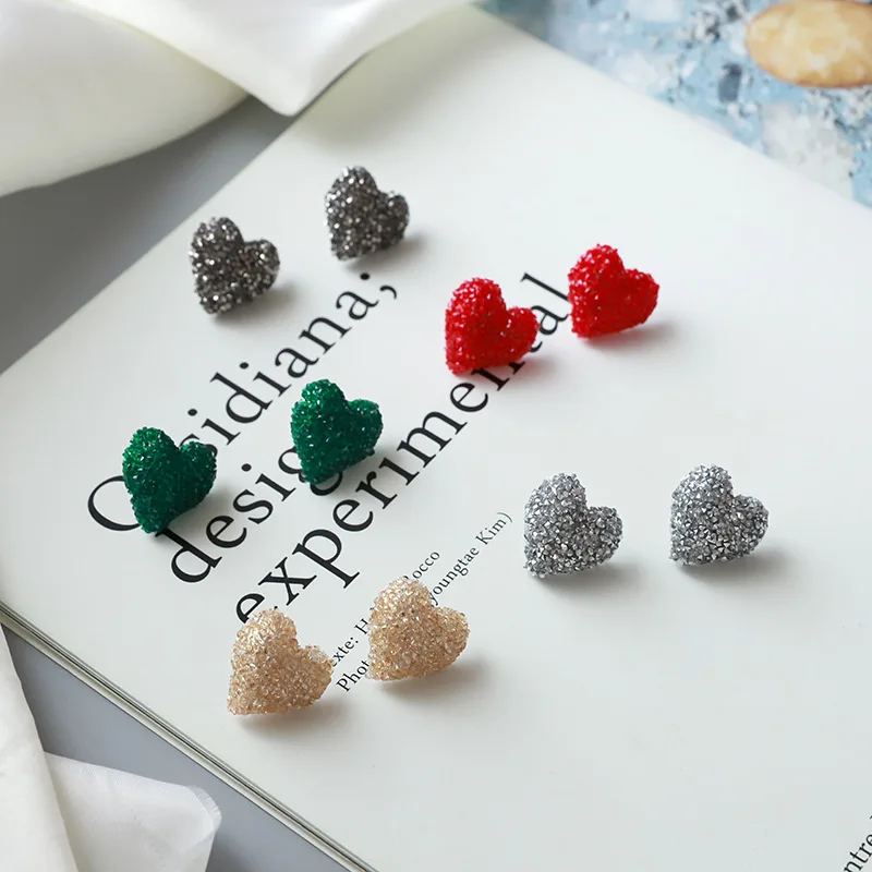

Silver Needle Japanese Korean Simple Temperament Colorful Rhinestones Love Stud Earrings for Girl Women's Jewelry Accessories