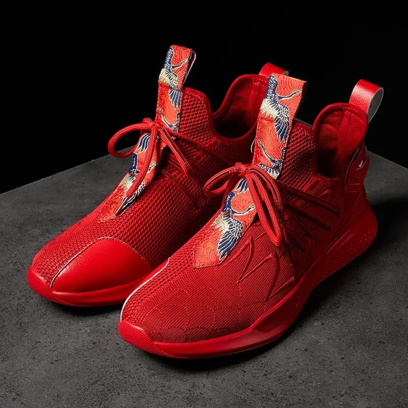 

Men's Black Red White sneakers casual outdoor Hard-Wearing Anti-Odor Men's shoes Lace-up breathable flat heel shoes