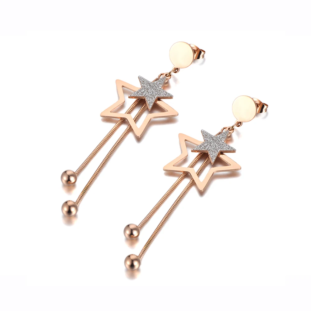 Lokaer модные титановые Двойные серьги в виде кисточек из звезд для женщин девочек висящие серьги в богемном стиле ювелирные изделия E19199