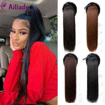 

AILIADE 22 Inch Long Silky Straight Ponytails Clip In Synthetic Pony Tail Heat Resistant Drawstring Fake Hair Extension